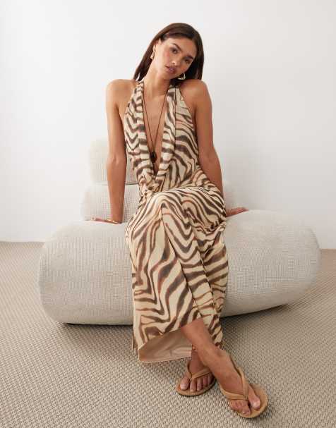 Bronze Snake Josie zebra striped maxi dress in brown - view 1