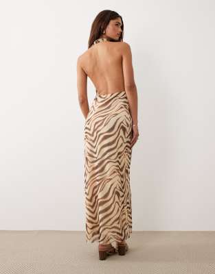 BRONZE SNAKE Josie zebra striped maxi dress in brown | ASOS