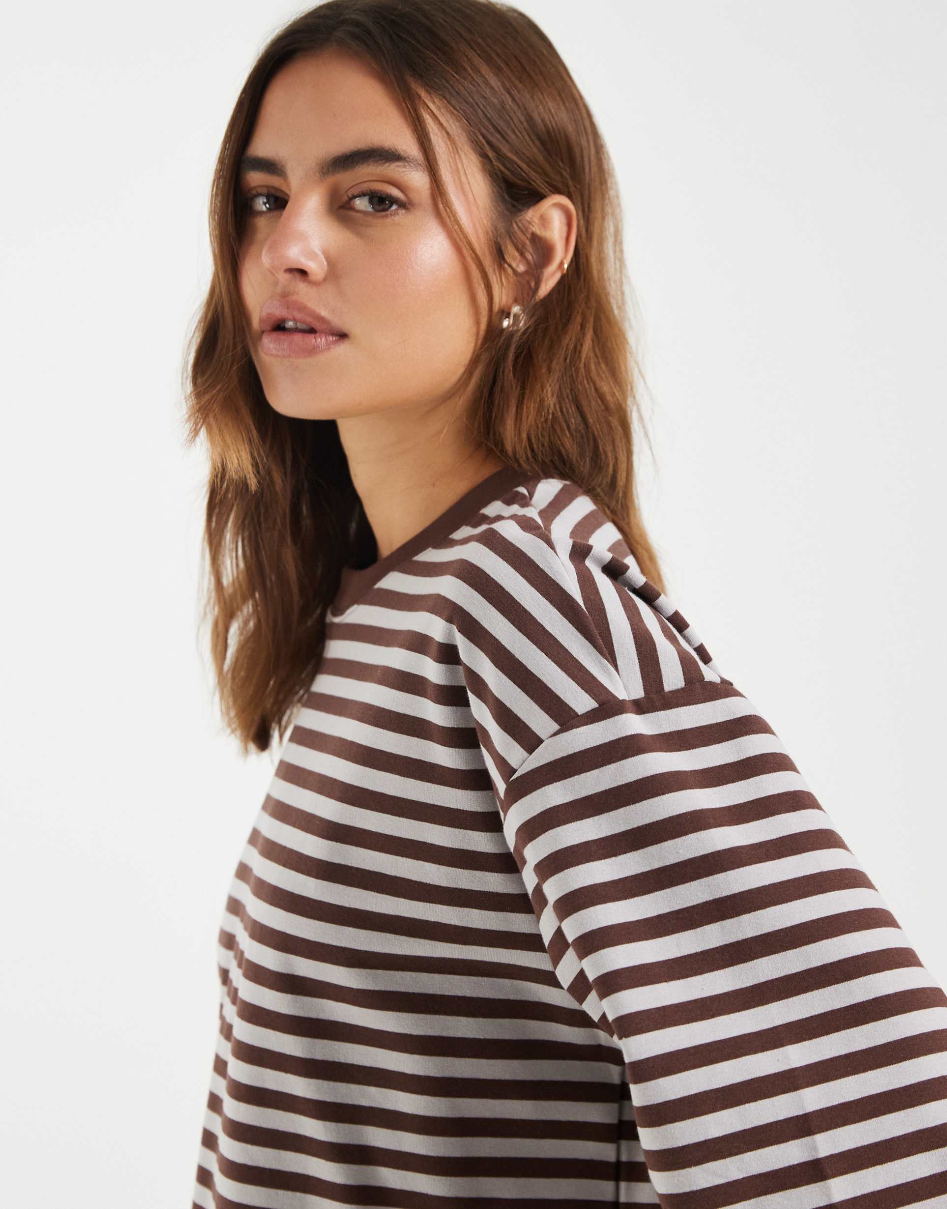 bronze snake lesley stripe crew tee in chocolate