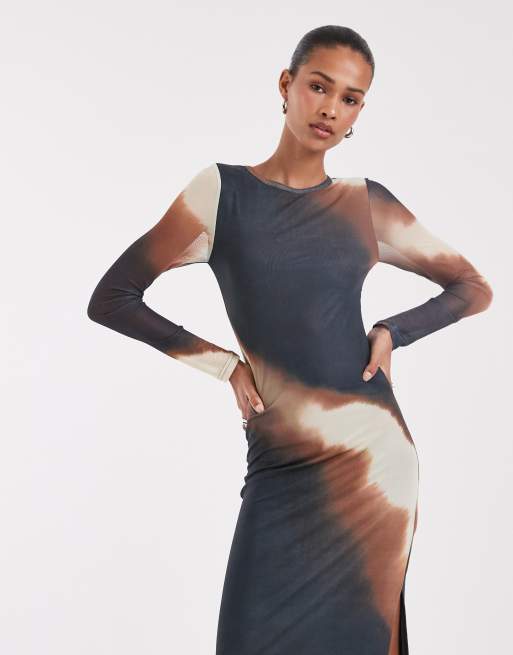 Bronze Snake long sleeve maxi dress in ombre mesh, 3 of 4