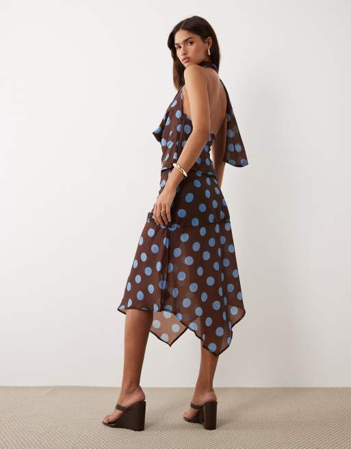 BRONZE SNAKE - Lottie - Completo con top e gonna con scollo ad anello e foulard blu cioccolato a pois , 2 di 4