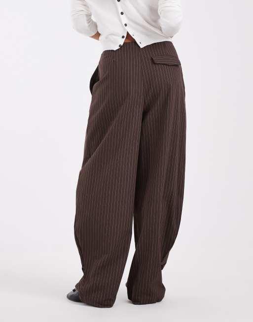 Bronze Snake low rise balloon leg pant in brown pinstripe, 5 of 5