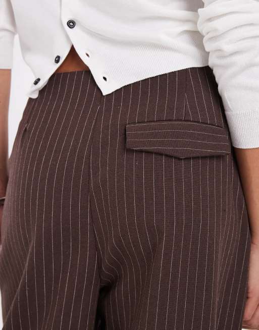 Bronze Snake low rise balloon leg trouser in brown pinstripe, 2 of 5