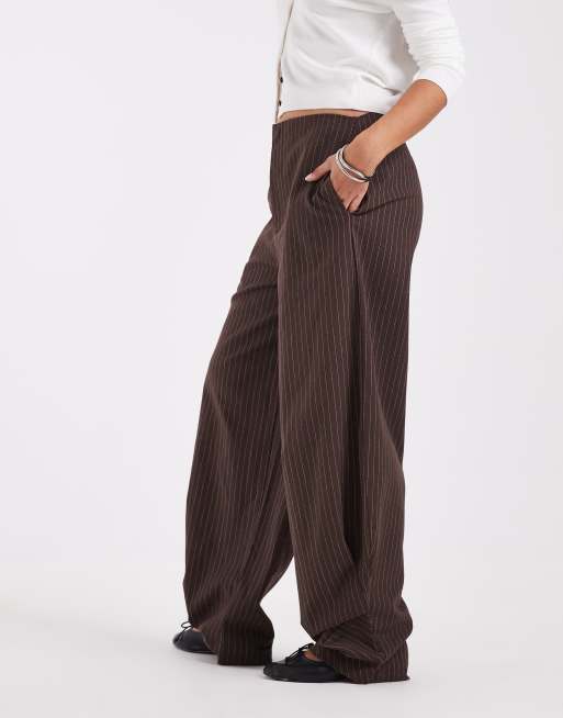 Bronze Snake low rise balloon leg trouser in brown pinstripe, 3 of 5