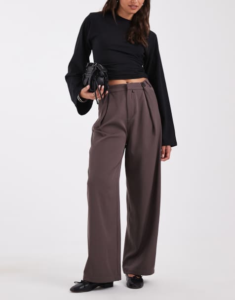 Bronze Snake low rise tailored trousers with button waist in chocolate - view 1