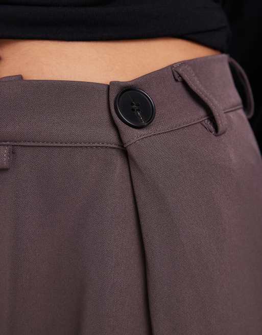 Bronze Snake low rise tailored trousers with button waist in chocolate, 2 of 5