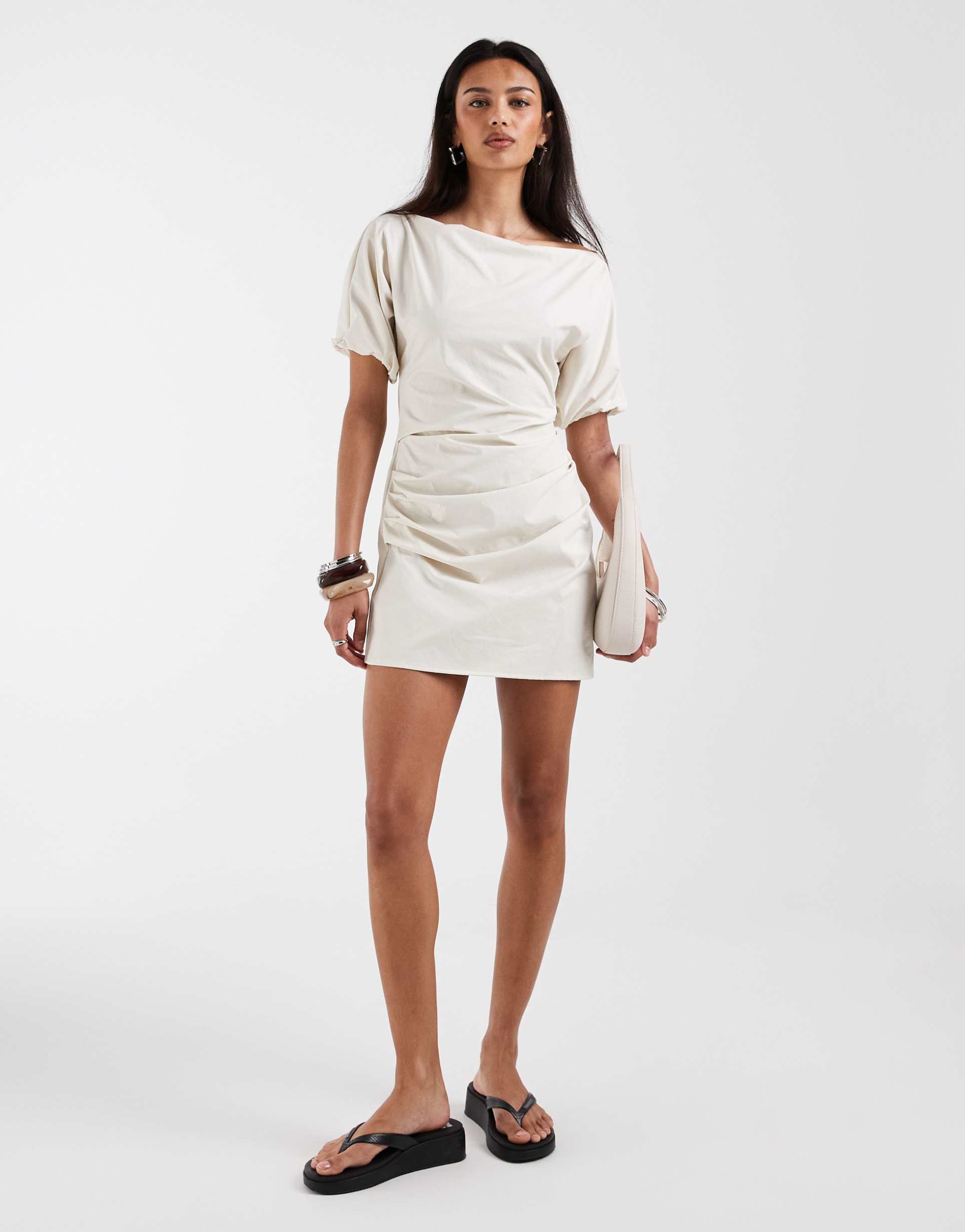 bronze snake margarita mini dress in beige