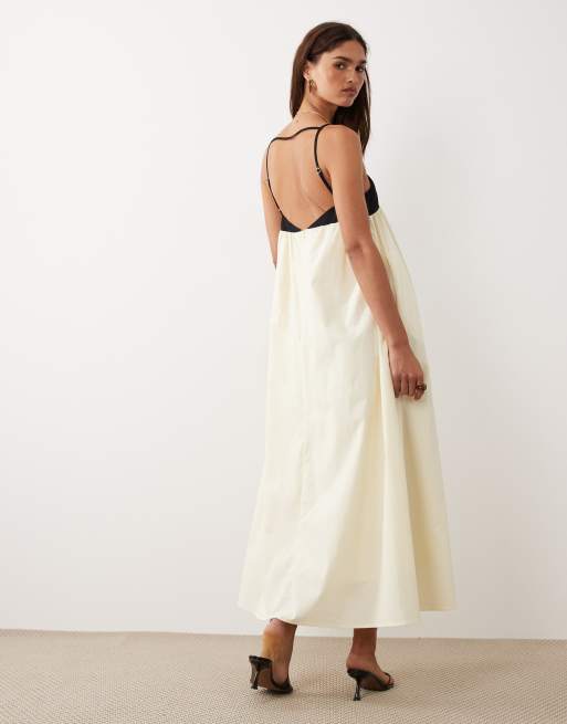 BRONZE SNAKE – Marianne – Maxikleid in Gelb mit kontrastierenden, gesmokten Trägern , 3 von 4