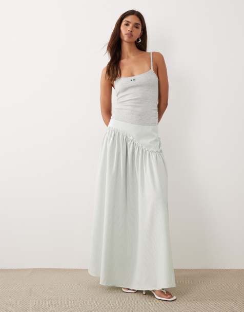 Bronze Snake - Maxi rok met verlaagde taille in saliegroen met krijtstreep - view 1