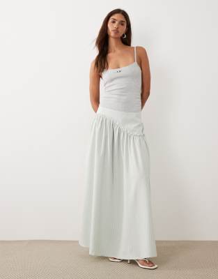 BRONZE SNAKE - Maxirock in Salbeigrün mit Nadelstreifen und tiefer Taille-Blau