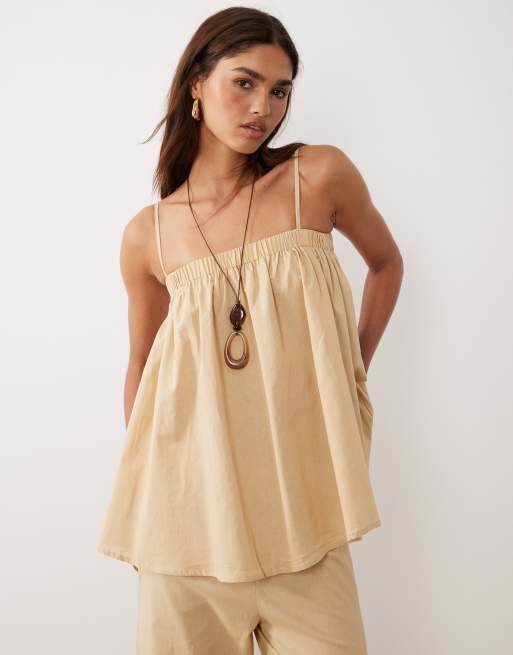 Bronze Snake – Misty – Gesmoktes Set in Beige, bestehend aus Camisole und Hose , 2 von 4