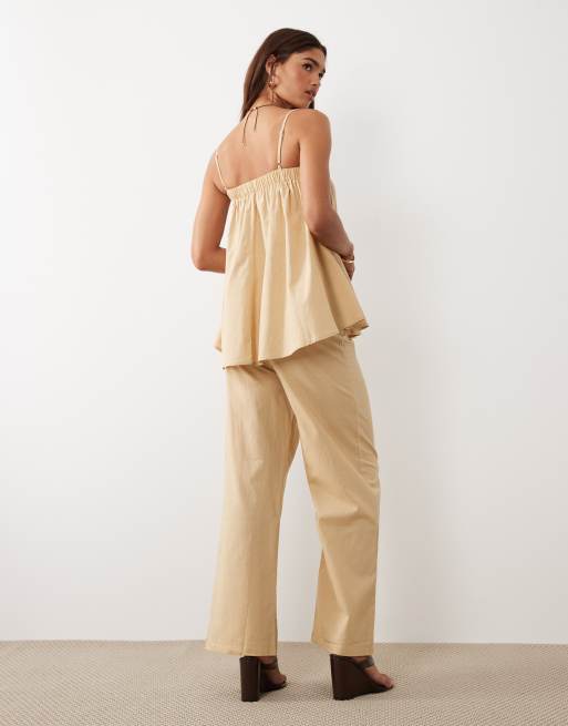 Bronze Snake – Misty – Gesmoktes Set in Beige, bestehend aus Camisole und Hose , 3 von 4