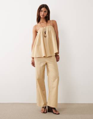 Bronze Snake Misty smock cotton cami top and pants set in beige  beige