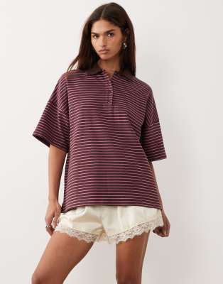 BRONZE SNAKE - Nelly - Gestreiftes Polo-Oberteil in Beere-Rot