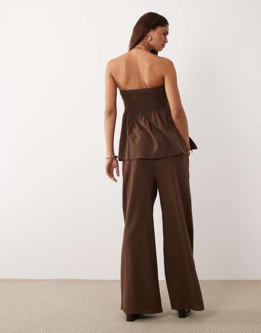 Bronze Snake – Nora – Chokladbrunt set i bomull med bandeau-topp och byxor, 4 av 4