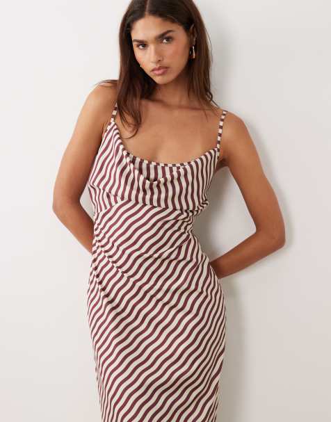 Bronze Snake - Odetta - Vestito lungo marrone a righe con scollo ad anello - view 1