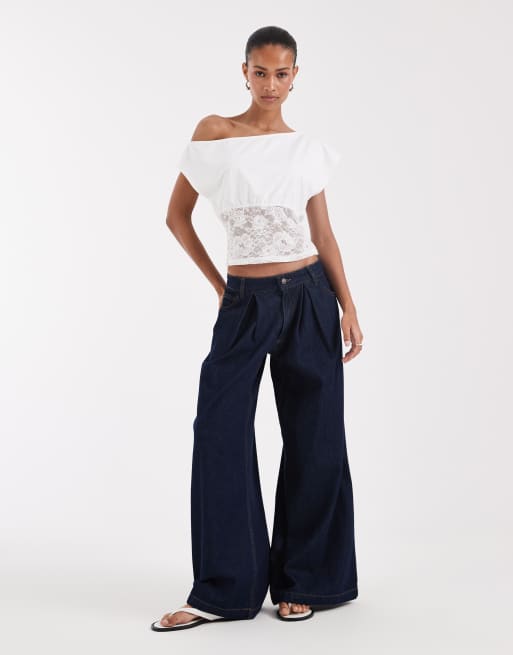 Bronze Snake offshoulder-top med blondestykke i hvid, 2 af 4