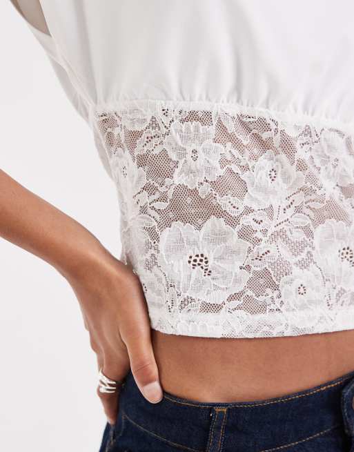 Bronze Snake offshoulder-top med blondestykke i hvid, 3 af 4