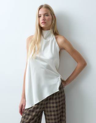 Bronze Snake Open Back Asymmetric Halterneck Top In White