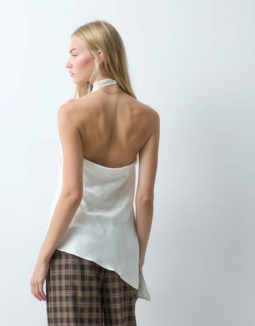 Bronze Snake open back asymmetric halterneck top in ivory, 3 of 4