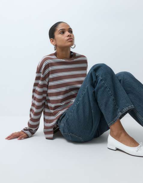 Bronze Snake oversized boxy t-shirt in chocolate double stripe - view 1