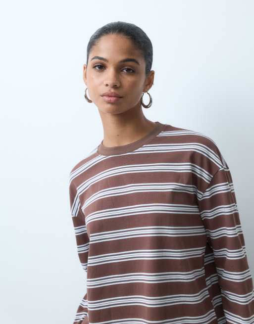 Bronze Snake oversized boxy t-shirt in chocolate double stripe, 2 of 4