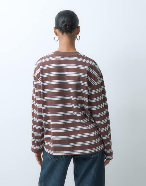 Bronze Snake oversized boxy t-shirt in chocolate double stripe, 4 of 4