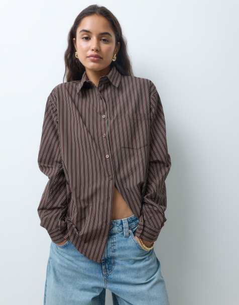 Bronze Snake oversized boyfriend shirt in chocolate striped print - view 1