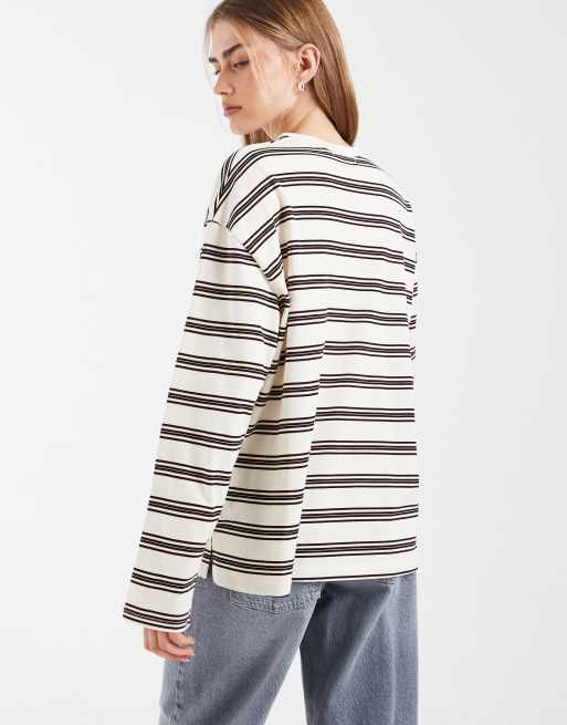 Bronze Snake oversized long sleeve double stripe t-shirt in beige stripe, 3 of 4
