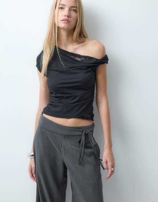 Bronze Snake - pantalones de pernera ancha con cintura anudada en gris oscuro, 5 de 5