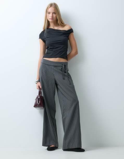 Bronze Snake pantaloni a gamba larga con cintura da annodare grigio scuro - view 1