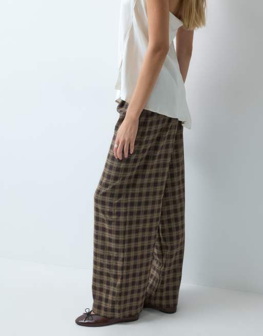 Bronze Snake pantaloni baggy con vita ripiegata a quadri marroni, 4 di 5