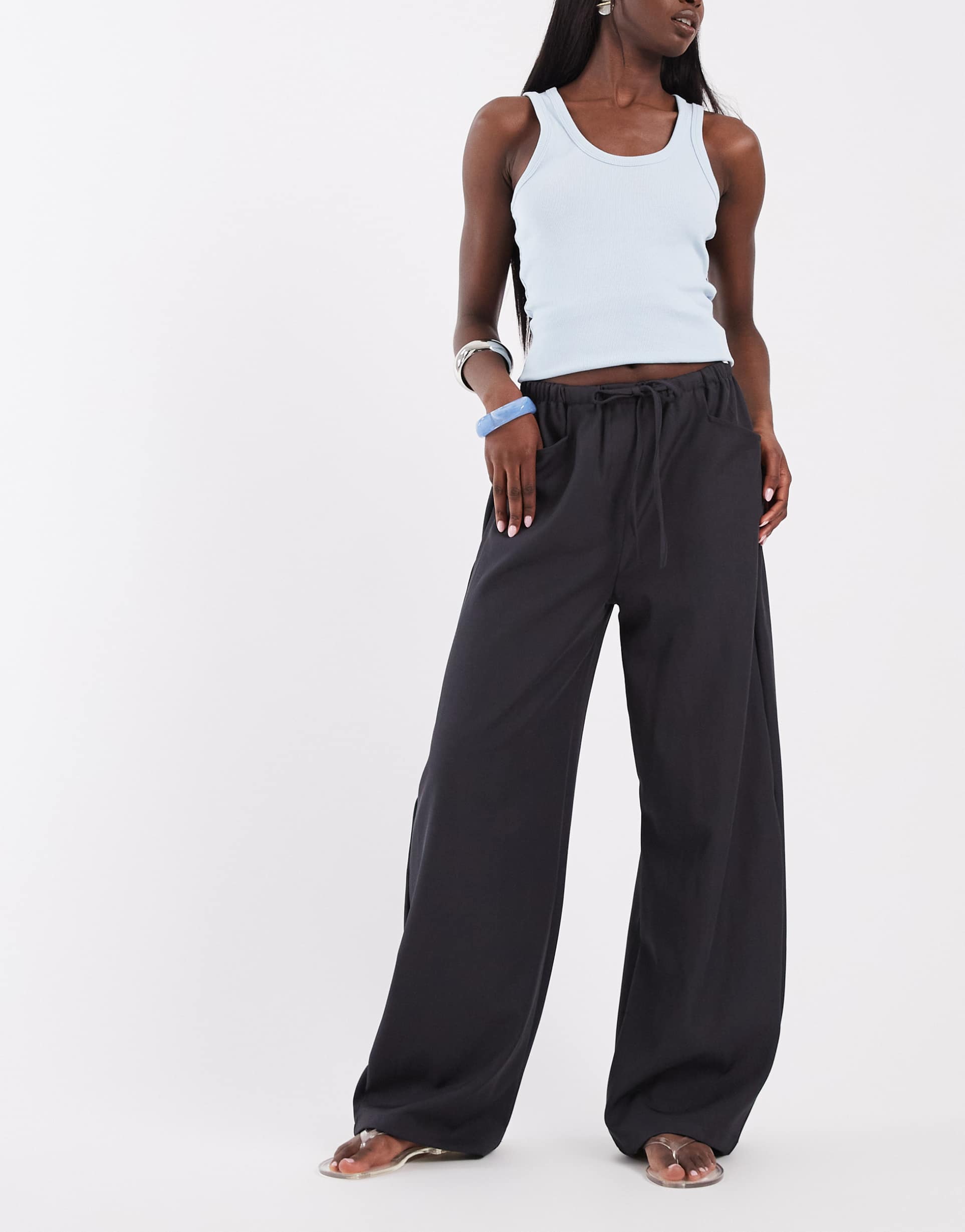 bronze snake pull on cargo wide leg pants in gray