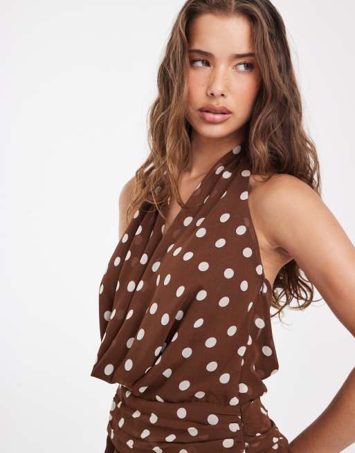Bronze Snake Ricky robe courte à col bénitier à pois chocolat, 4 de 4