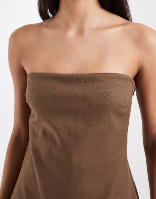 Bronze Snake Riley off shoulder maxi dress in dark chocolate, 3 of 4
