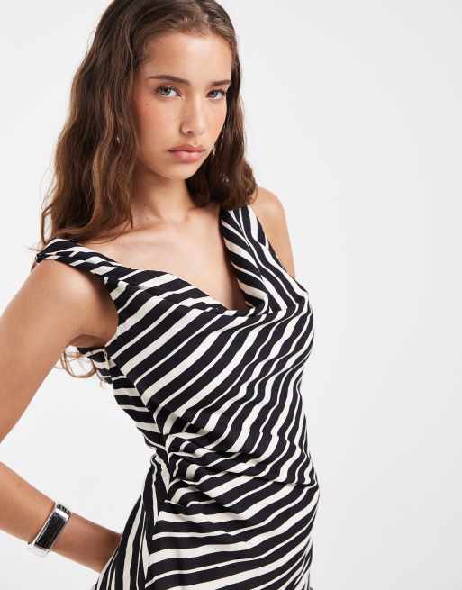Bronze Snake Rita off shoulder top and skirt set in black stripe, 2 of 4