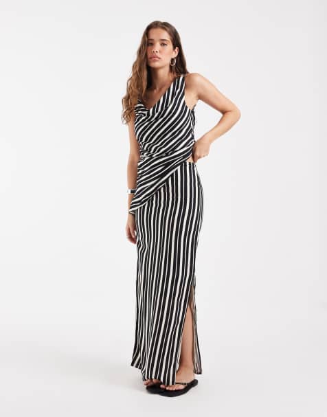 BRONZE SNAKE Rita off the shoulder top and skirt set in black stripes - view 1