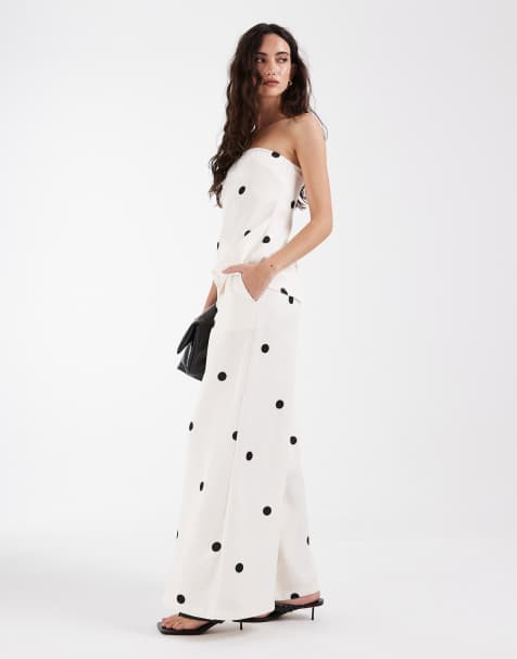 Bronze Snake Romy bandeau and trouser polka dot set in white