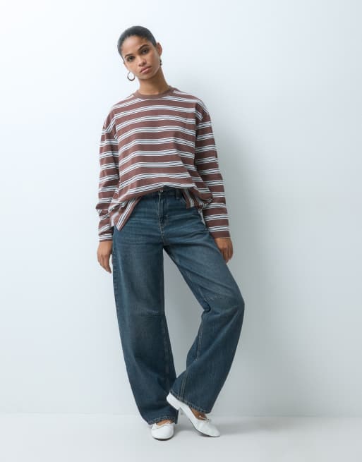 Bronze Snake t-shirt oversize squadrata a doppia riga color cioccolato, 3 di 4