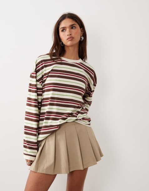 BRONZE SNAKE Tim striped long sleeve top in chocolate - view 1