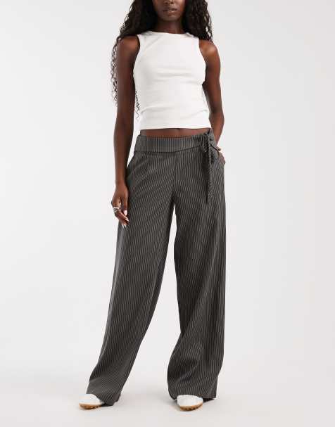 Bronze Snake wide leg pants with tie waistband in dark grey - view 1