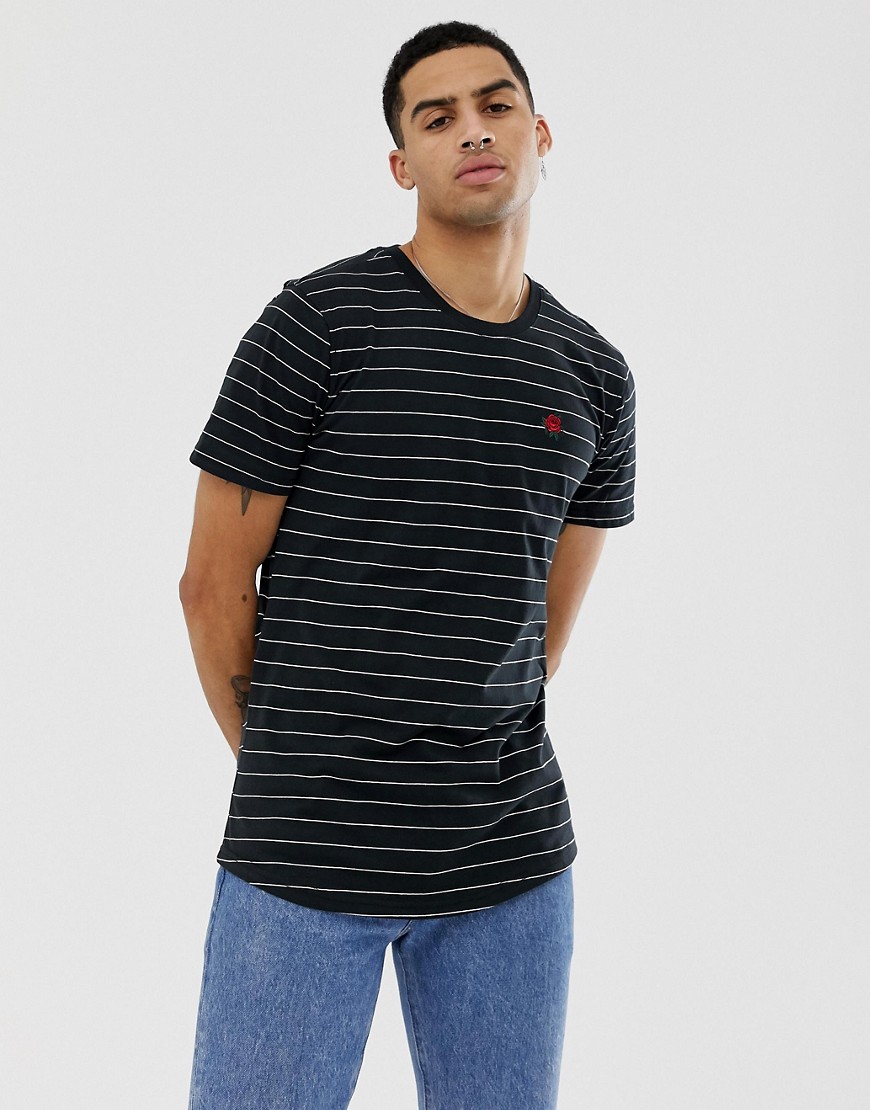 Brooklyn Cloth - Gestreept T-shirt met geborduurde roos-Zwart