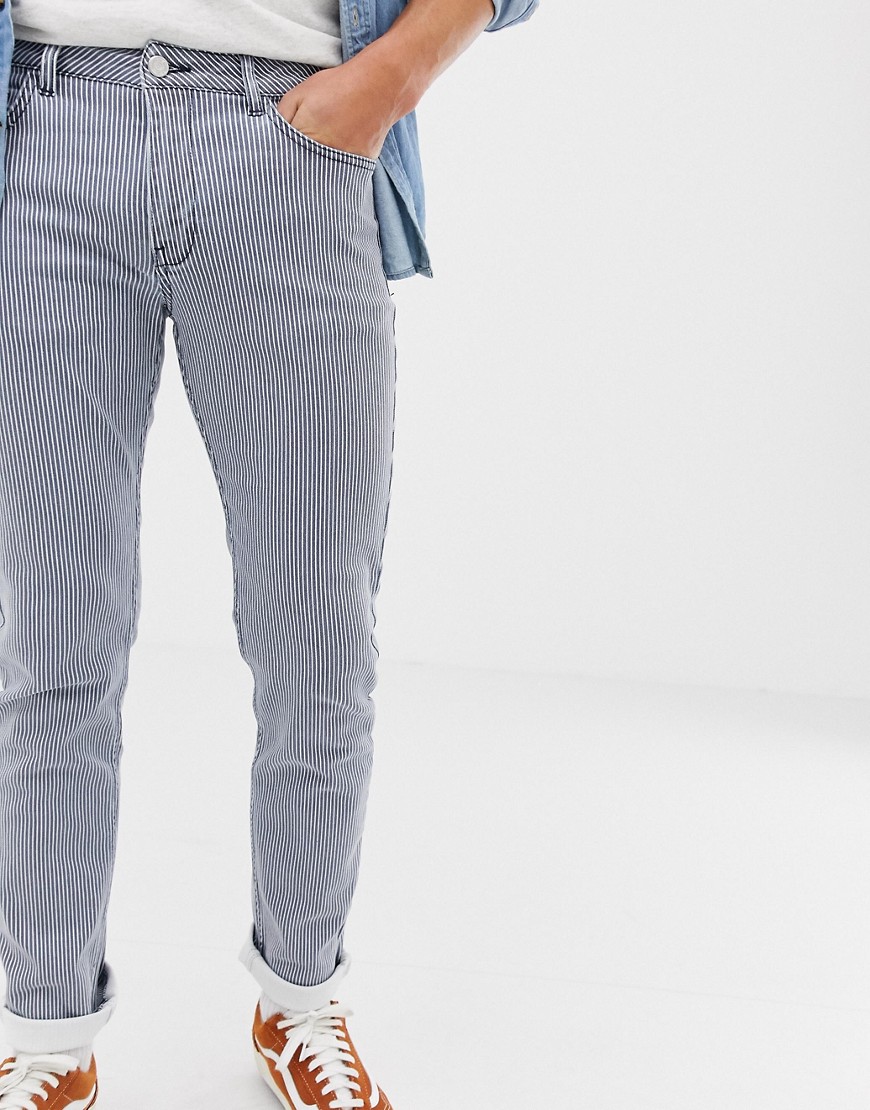 Brooklyn Supply Co – Blå, kritstrecksrandiga skinny jeans
