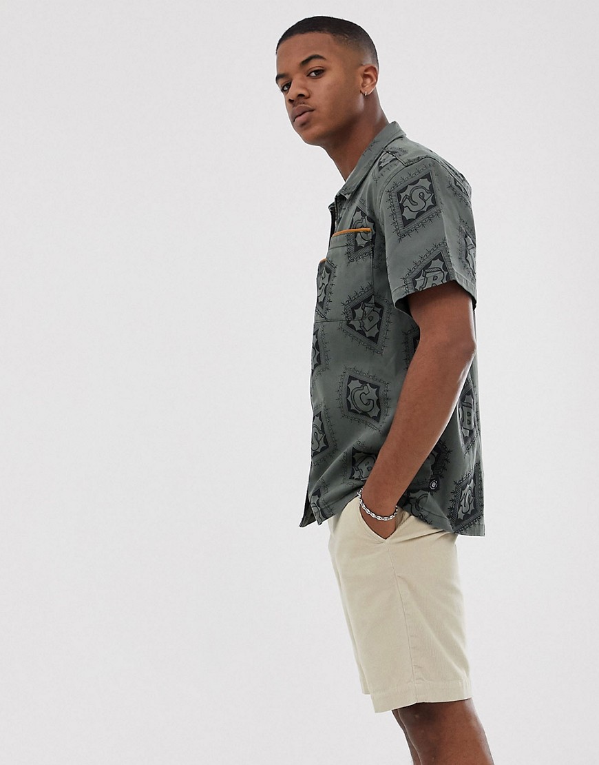 Brooklyn Supply Co - Camicia multitasche oversize con zip e stampe color kaki-Verde