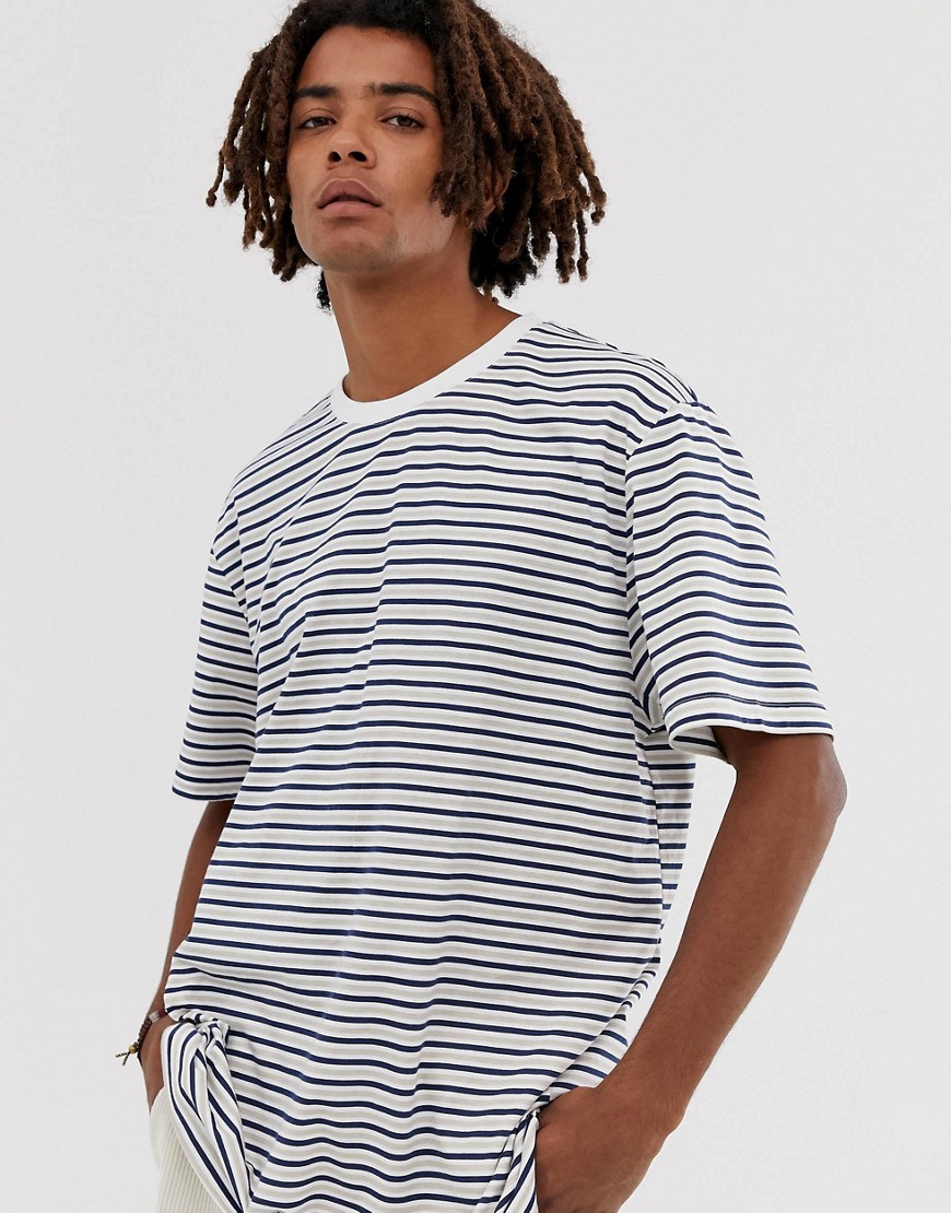 Brooklyn Supply Co drop shoulder oversized t-shirt with stripes in ecru-Beige