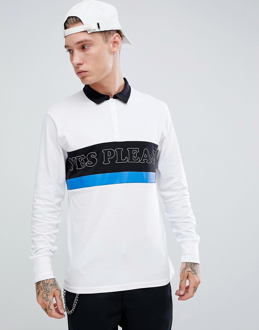 Brooklyn Supply Co - Polo stile rugby con scritta Yes Please-Bianco