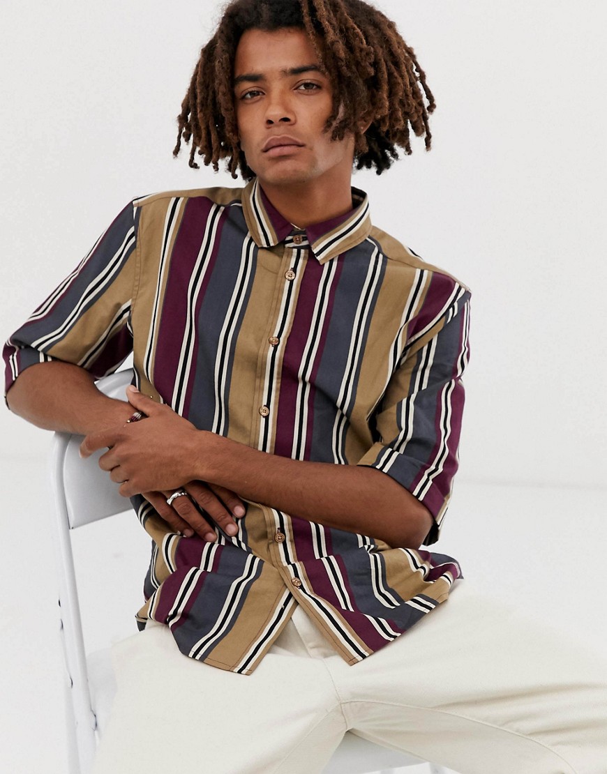 Brooklyn Supply Co - Ruimvallend overhemd met vintage strepen in lichtbruin-Beige