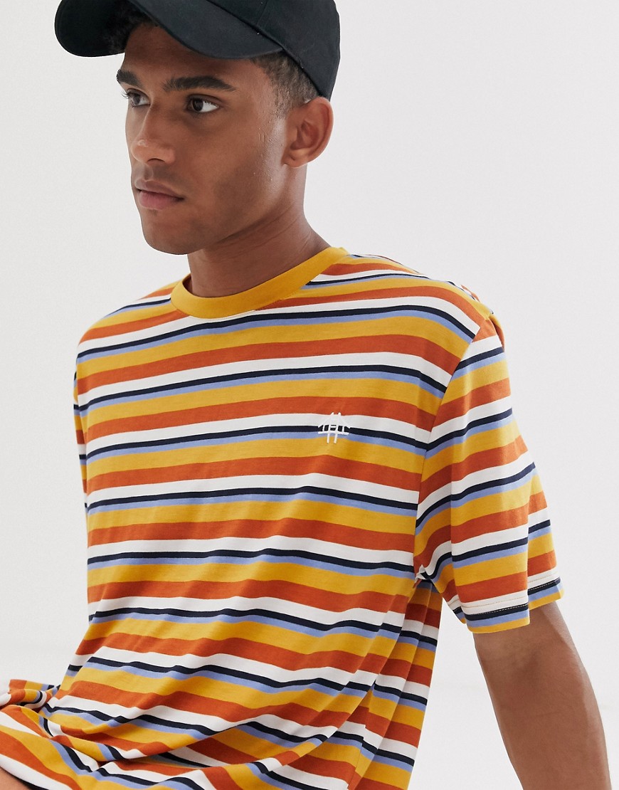 Brooklyn Supply Co - T-shirt comoda a righe multicolori-Multicolore