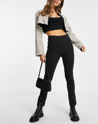 Укороченные брюки  Asos Брюки из бенгалина с разрезами по краю Miss Selfridge-Черный цвет