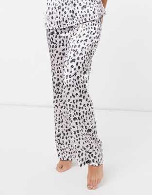 Ночная одежда  Asos Брюки от пижамы с леопардовым принтом и отделкой шалфейно-зеленого цвета Liquorish-Многоцветный